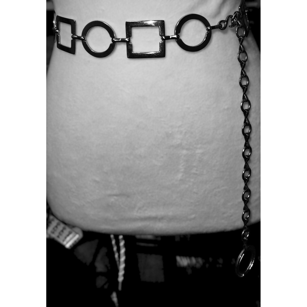 Y2K Silver Tone Geometric Square Circle Link Chain Belt Adjustable Modernist